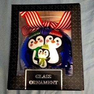 Penguin Glass  Christmas Gift Ornament Blue Large